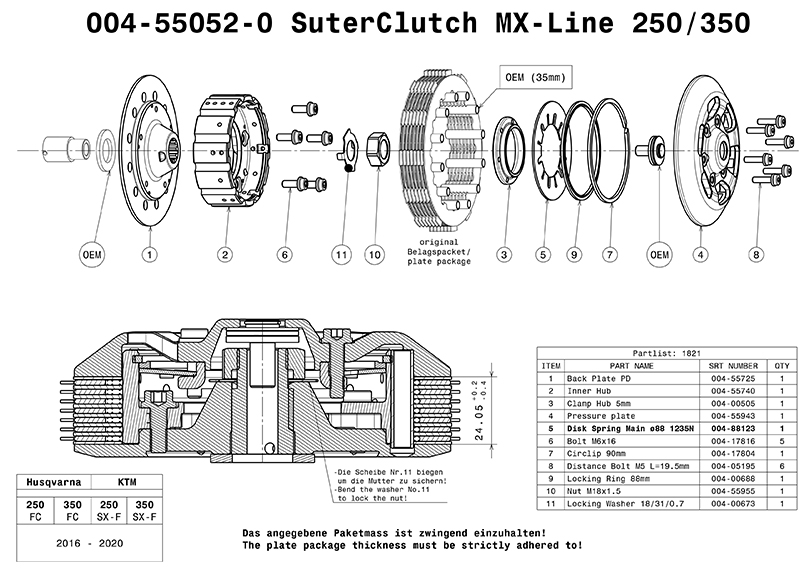SUTER スーターモトクロスクラッチ KTM 250-350SX-F  2016-2020