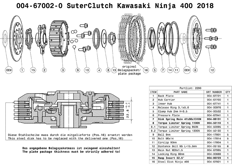 SUTER スータースリッパークラッチ Kawasaki Ninja 400 2018