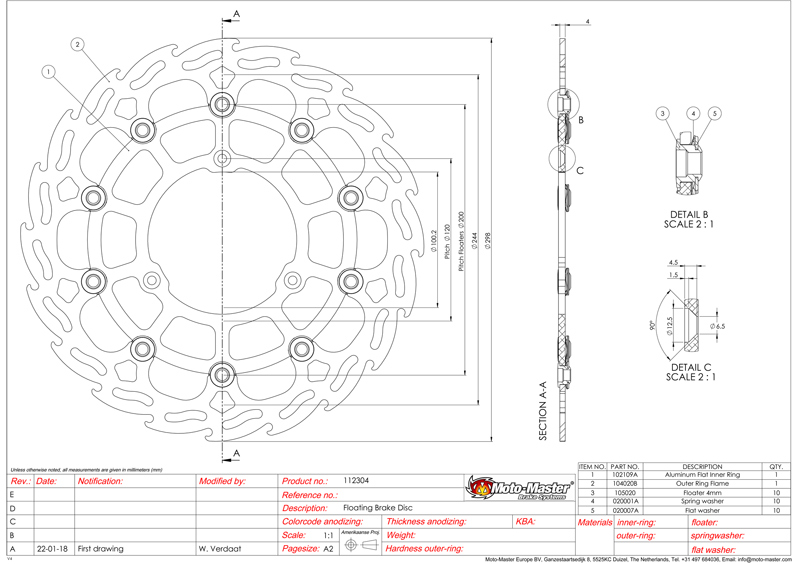 Moto-Master Yamaha YZ85用 スーパーモト 298mm ブレーキ強化キット・モタード