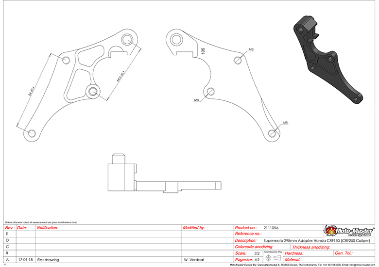 モトマスター (Moto-Master) Honda CRF150R用 スーパーモト 298mm ブレーキ強化キット・モタード