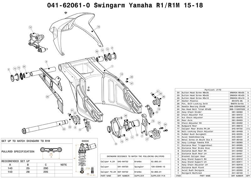 SUTER Swingarm スータースイングアームYamaha R1/R1M 2016-2018