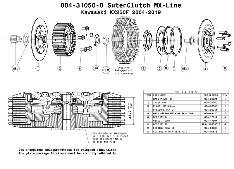 KIWAMI クラッチディスクセット '87-91 FOR K-KX250 カワサキ 新作人気モデル FOR