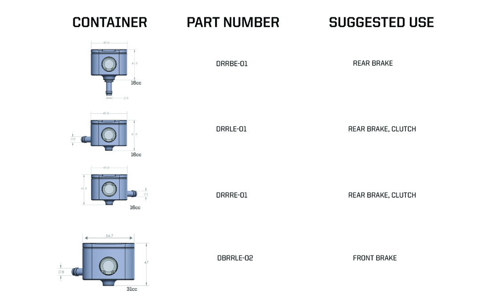 DRIVEN ドリブンレーシング フルードコンテナ サイズチャート